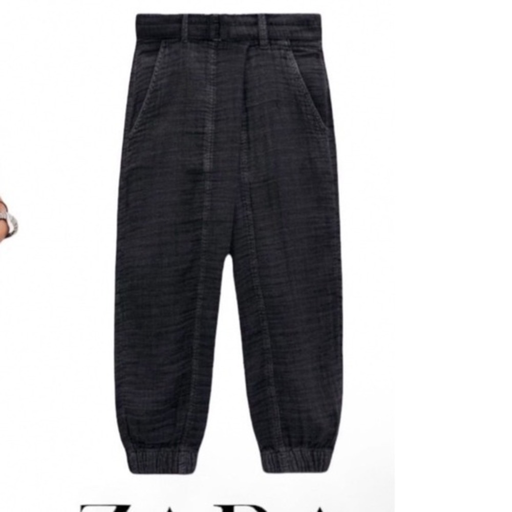 Zara 100% Cotton Harem Pants Drop Crotch Tie Waist XL